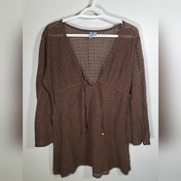 St Johns Bay Brown Long Sleeve Lace Top - Picture 1 of 6
